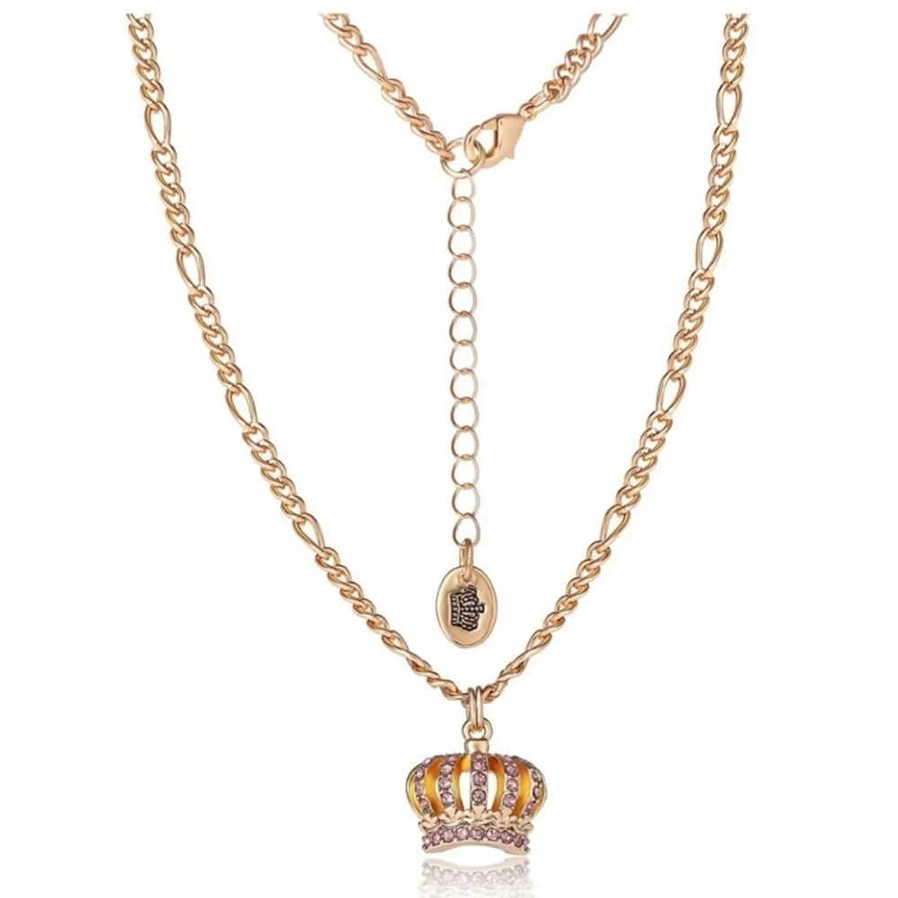 ▪️Juicy Couture▪️Crown Pendant & Stud Pink Crystal Embellushed Earring Set